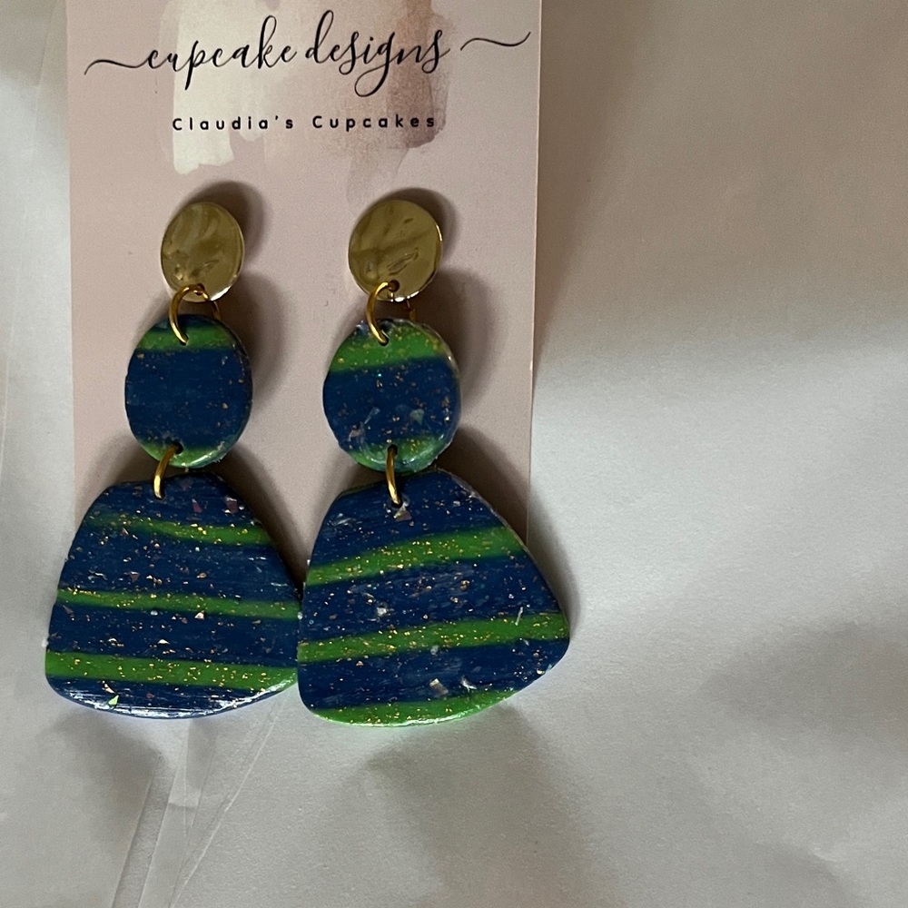 Hand Crafted Blue and Green Earrings
